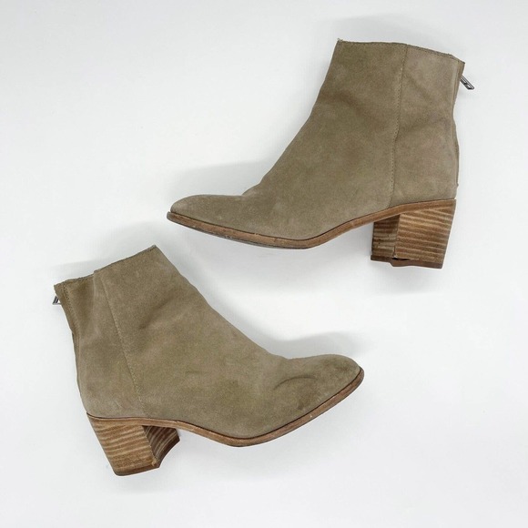 Madewell Pauline Suede Ankle Boots Shoes Sz 7 Taupe Tan Back Zipper Heels Casual - Picture 4 of 10